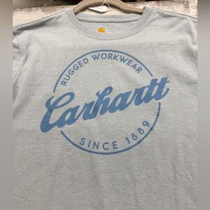 Carhartt Men’s Light Gray Tee with Blue Script Logo small